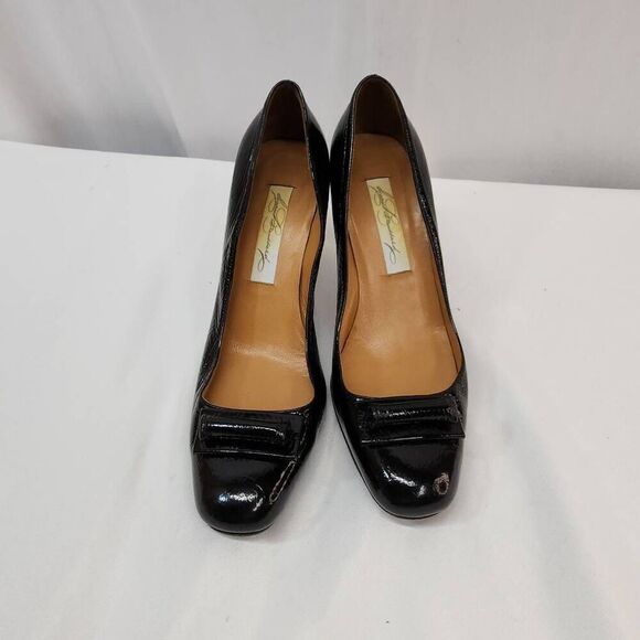 Diana Broussard Size EU 38 US 7.5 Black Patent Leather Heel Pumps Round Toe - Picture 6 of 10